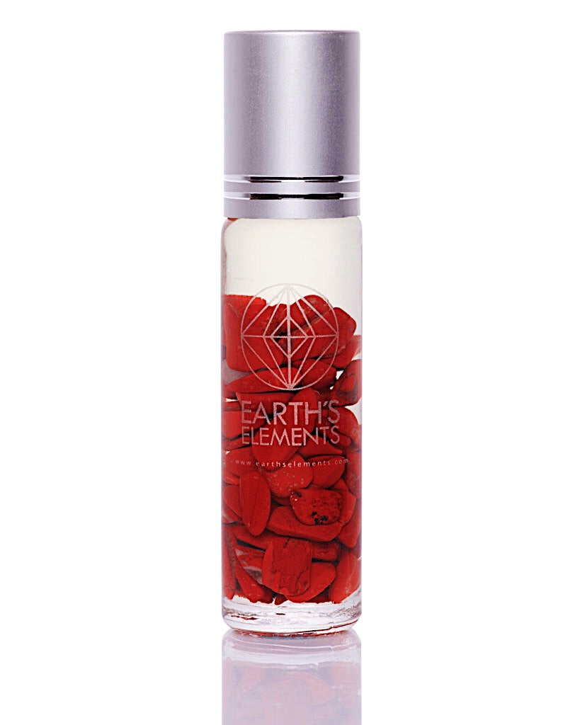 passion essential oil roll on with red jasper crystals