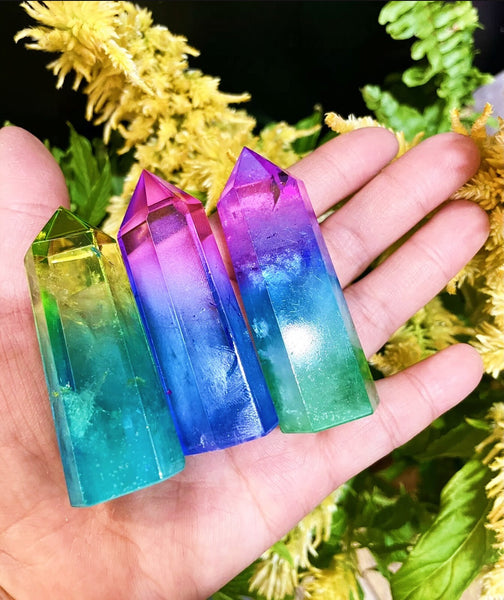 rainbow aura quartz tower crystal