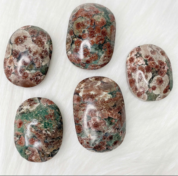 Green Flower Jasper Palm Stones