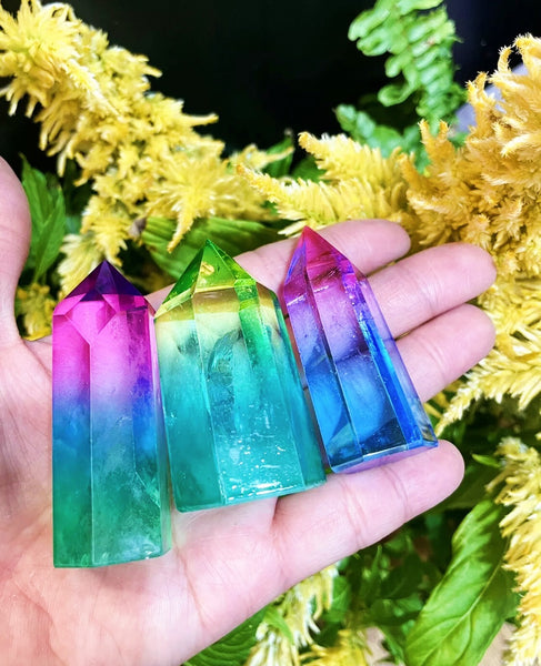 rainbow aura quartz tower crystal