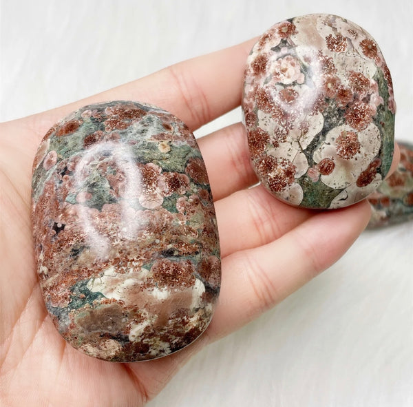 Green Flower Jasper Palm Stones