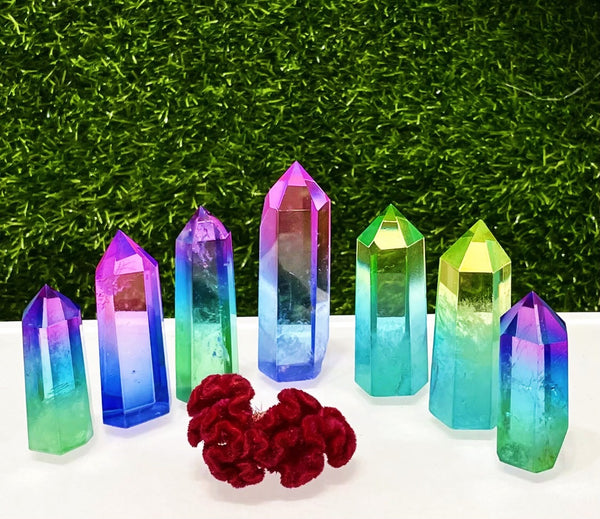 rainbow aura quartz tower crystal